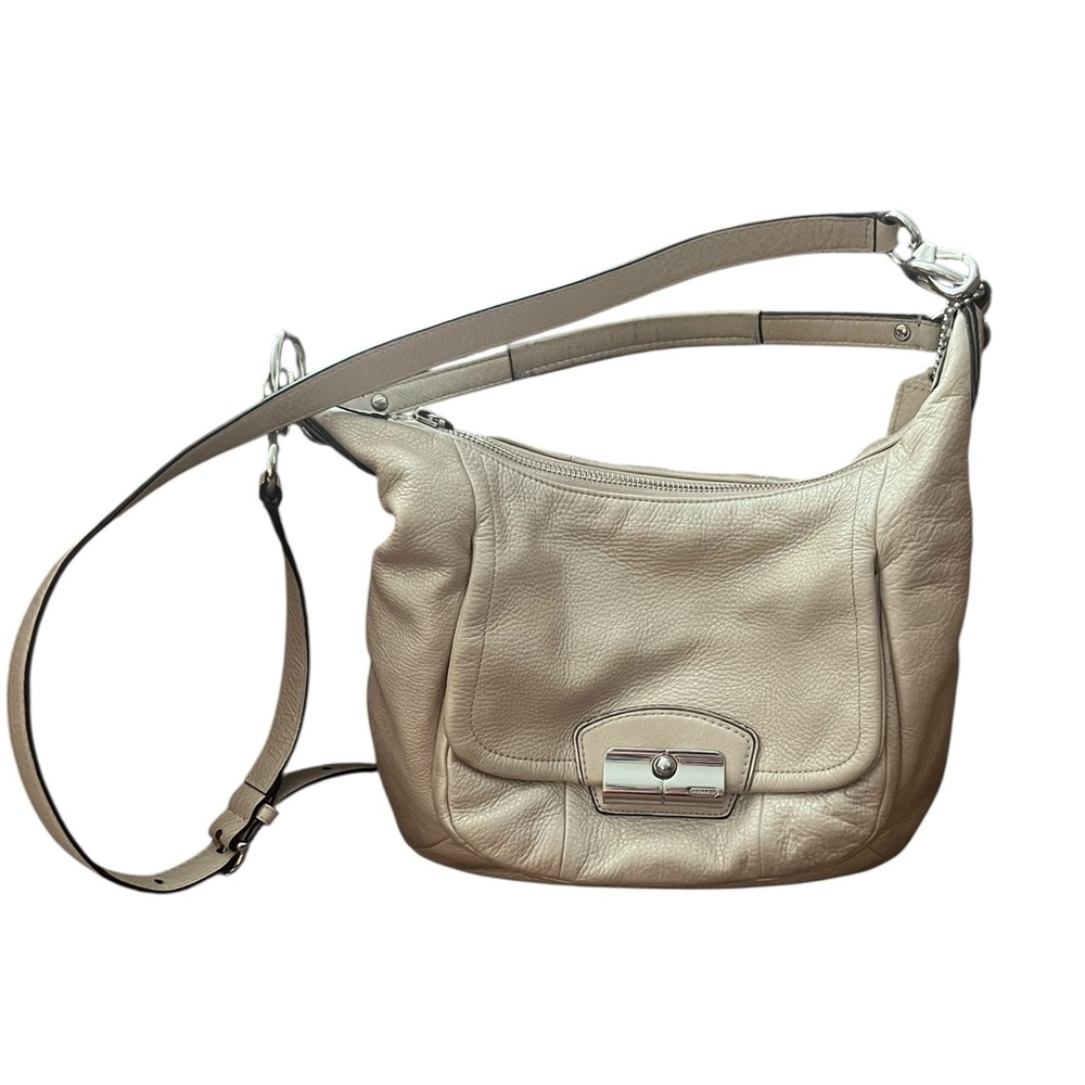 Coach Park Pebbled Leather Hobo Crossbody Bag Taupe Turnlock Flap Style 19303 - Picture 2 of 11